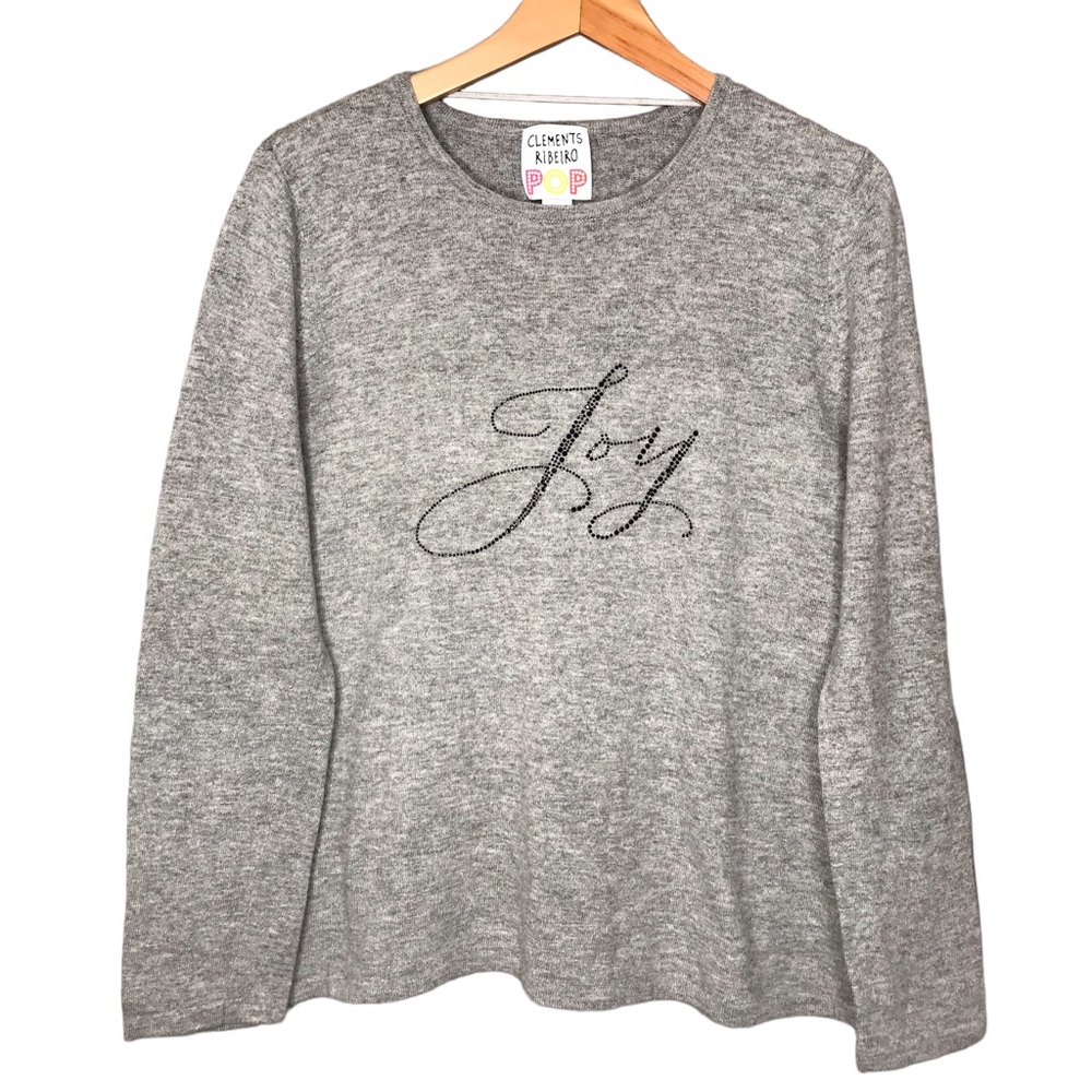 XL Clements Ribeiro POP Wool Cashmere Blend JOY Graphic Crew Sweater Bejeweled